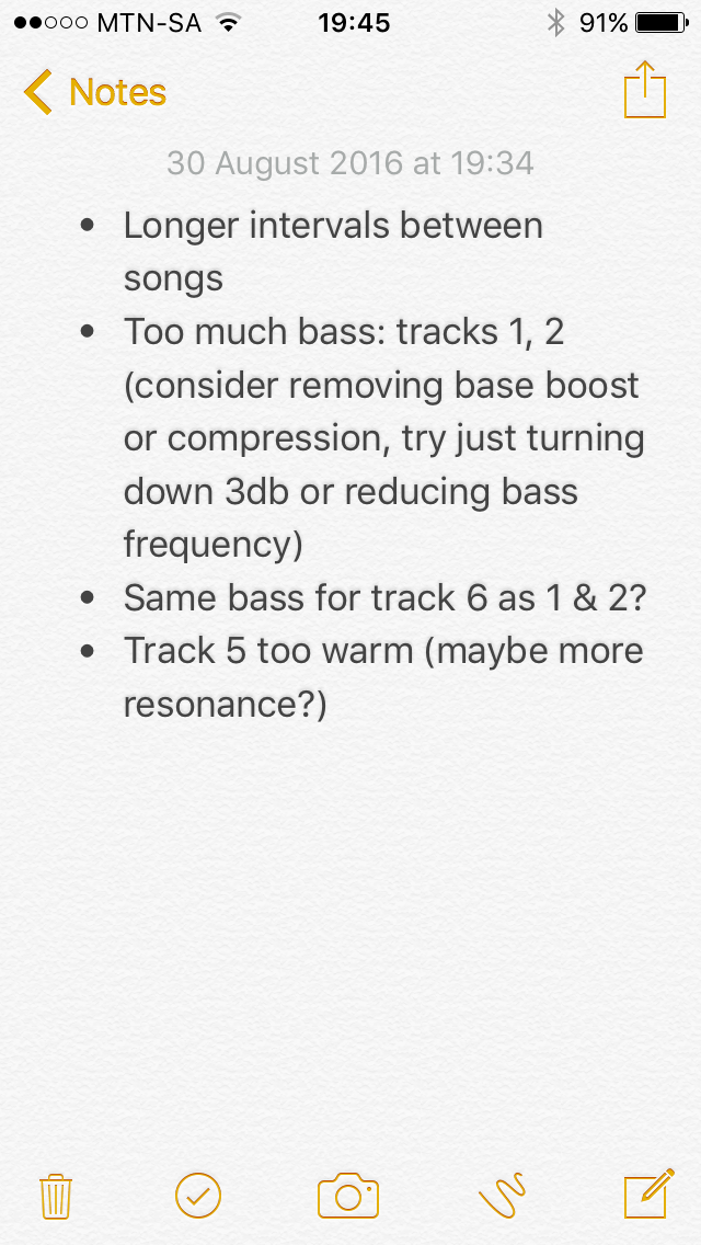 Quick mix notes