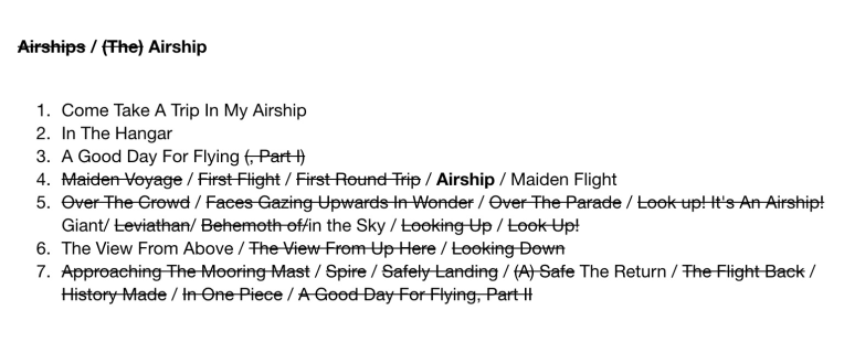 Airship Album Draft Tracklist