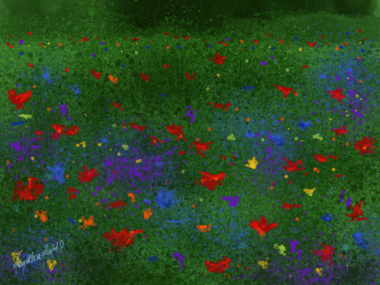 A painting of a field of flowers