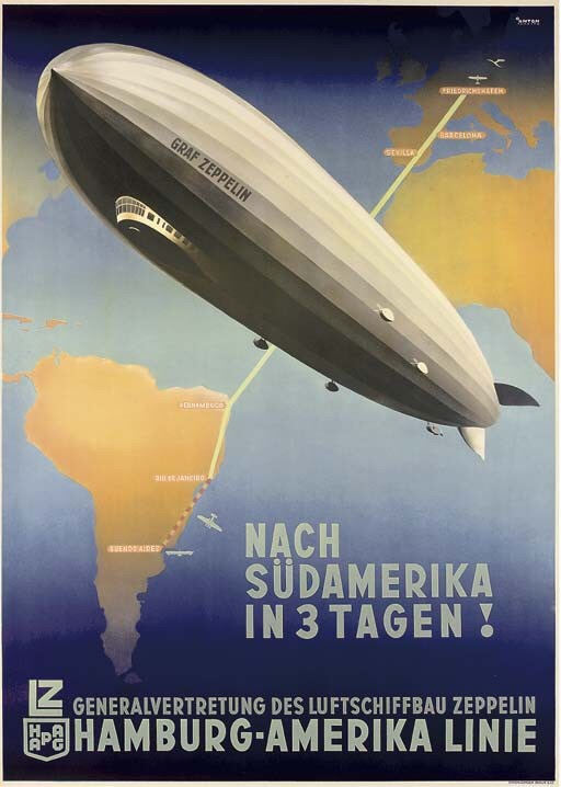 Europe to South America in three days via airship (and aeroplane)! Poster by Ottomar Carl Joseph Anton (1895-1976)