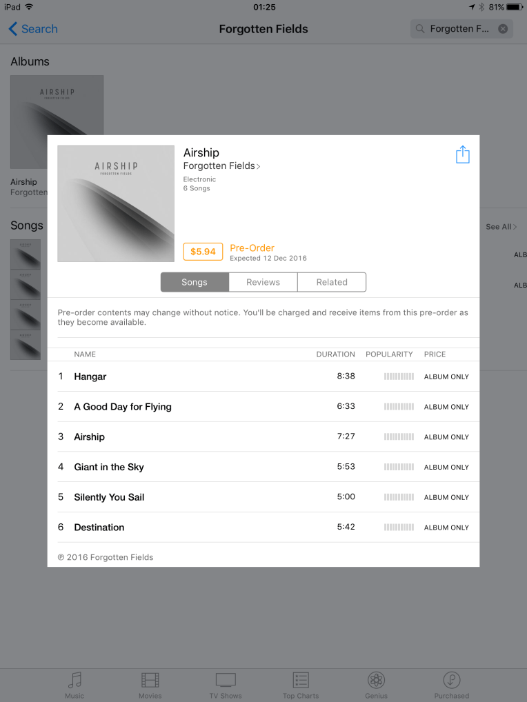A screenshot of the Airship pre-order on iTunes