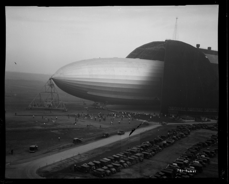 USS Akron leaving Goodyear Airdock in Akron, Ohio, United Sates