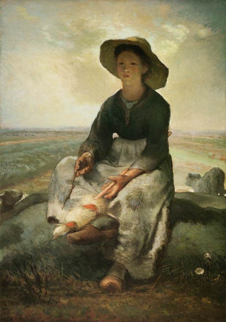 Young Shepherdess by Jean-François Millet (1870–73) in oil. Public Domain.