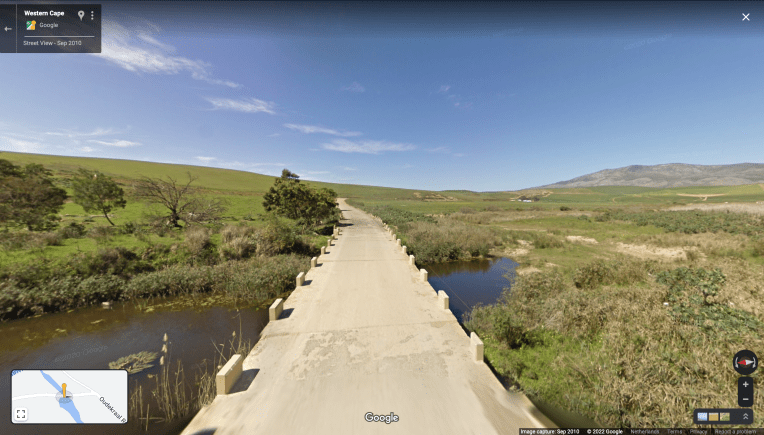 The Kleinrivier River at Klipdrift, September 2010. Copyright 2022 Google.